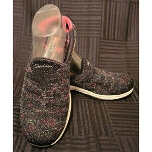 Skechers Women's 8 Relaxed Fit Air Cooled Memory Foam Slip On Shoes Black Fleck